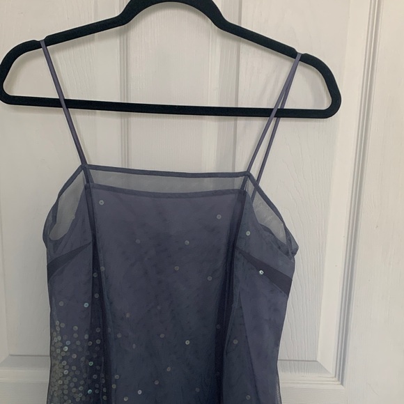 Y2K Express Blue Sheer Spaghetti-Strap Midi Dress with Sequin Accents - Picture 2 of 4
